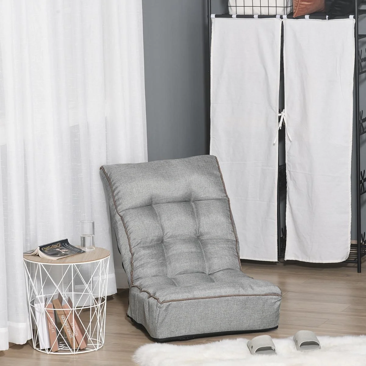 Bodenstuhl Bodensessel Sitzkissen Rückenlehne verstellbar für Wohnzimmer Büro modern Grau 60 x 90 x 73 cm - 4