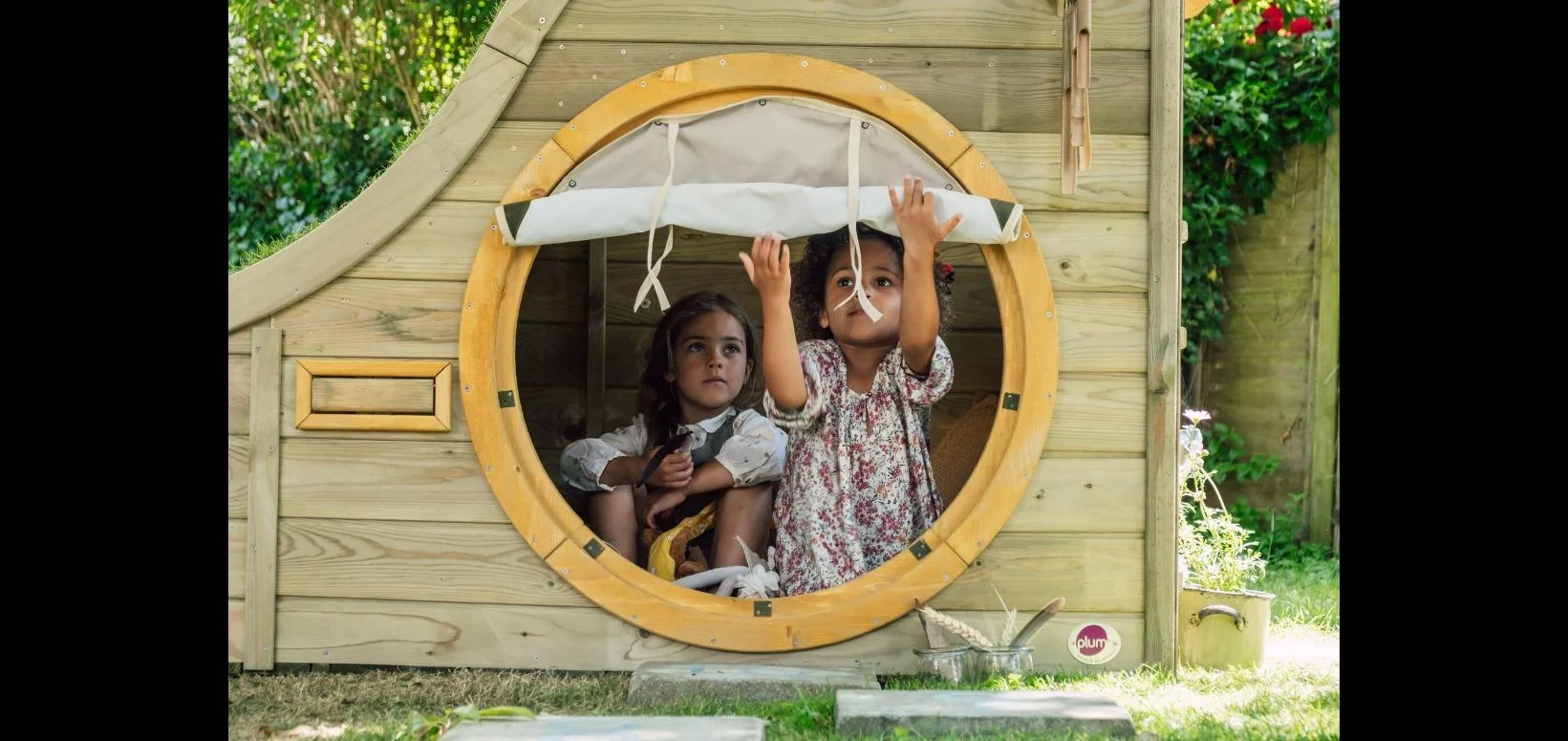 Discovery Nature Play Hideway, Outdoor-Spielhaus für Kinder aus Holz, Pflanzkübel, Malscheibe, Windspiel, natur - 13