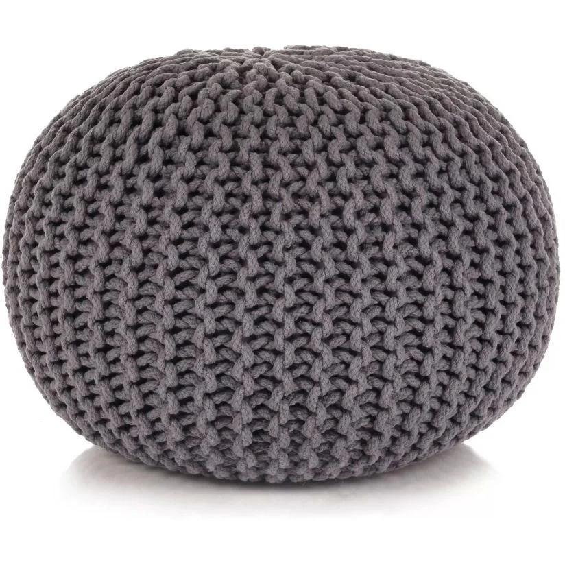 Fußhocker handgestrickt 50x35 cm Baumwolle grau - 1