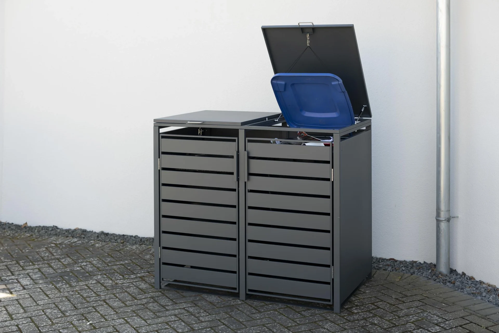 Mülltonnenbox 2-fach mit Deckel, Anthrazit - 12