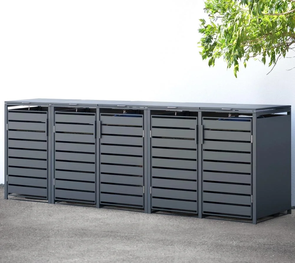 Mülltonnenbox 5-fach mit Deckel, Anthrazit - 9