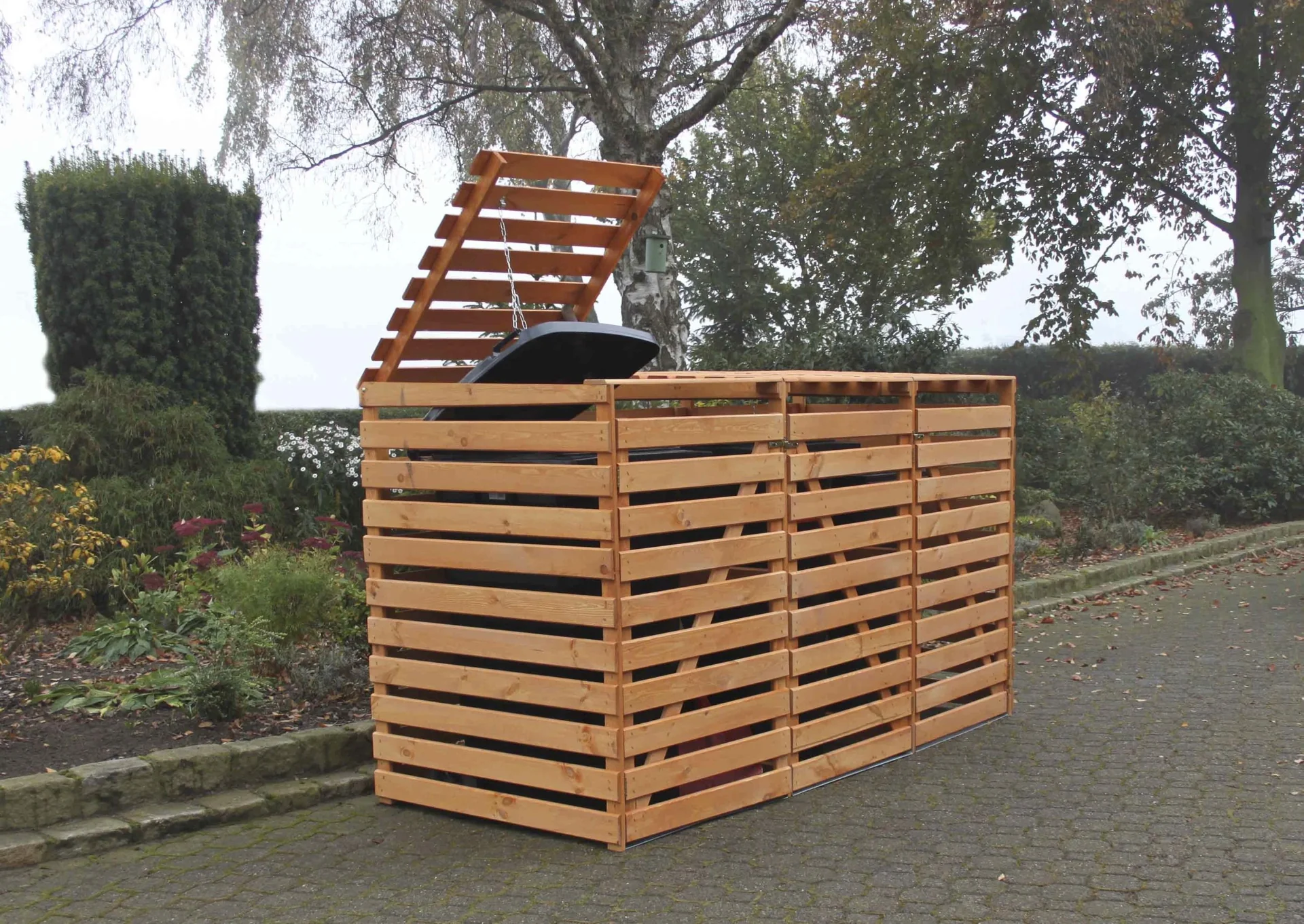 Mülltonnenbox "Vario V" für 3 Tonnen, honigbraun - 1