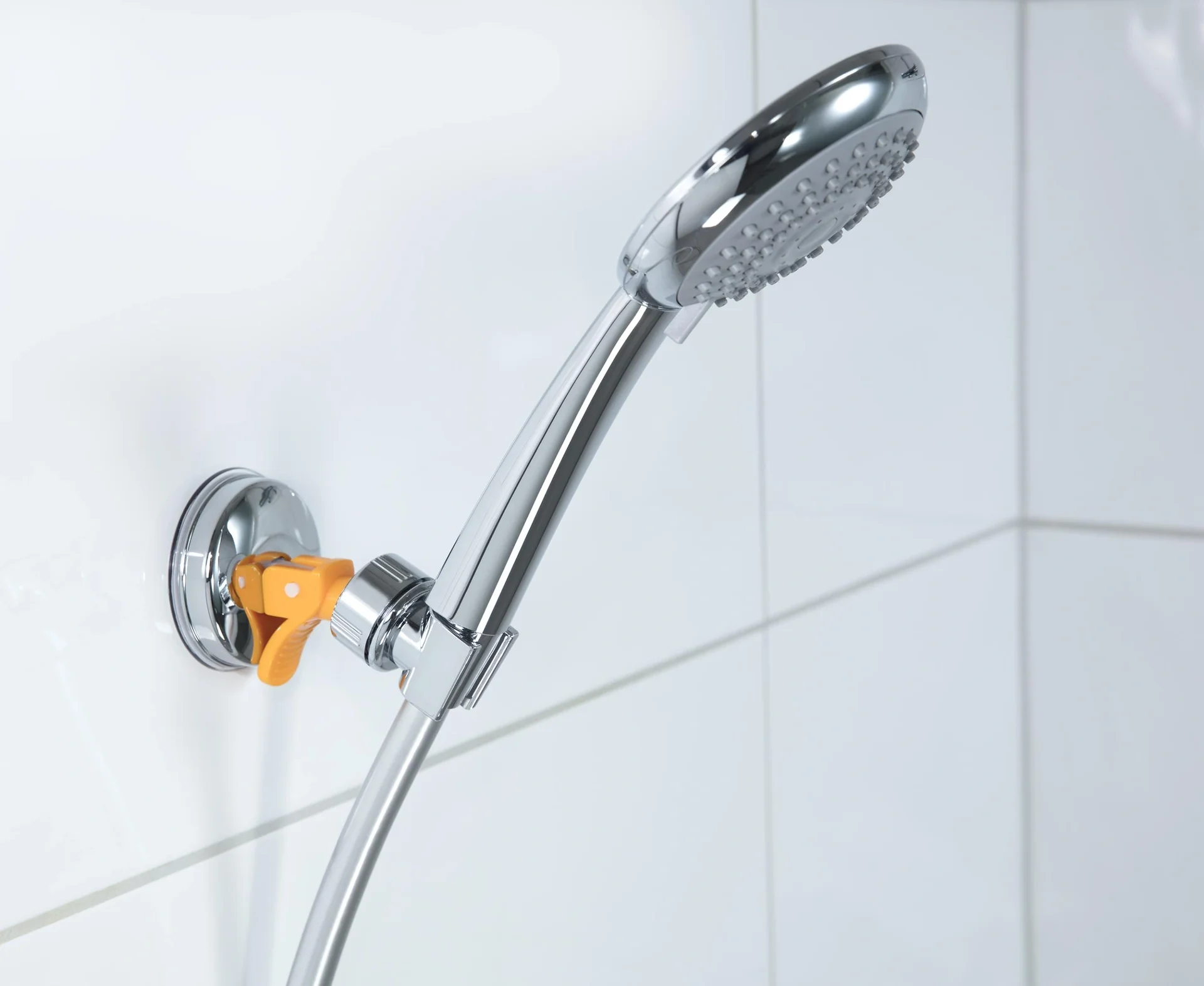 Duschkopf-Halter mit Saugnapf, verchromt, Silberfarben/ Gelb - 2