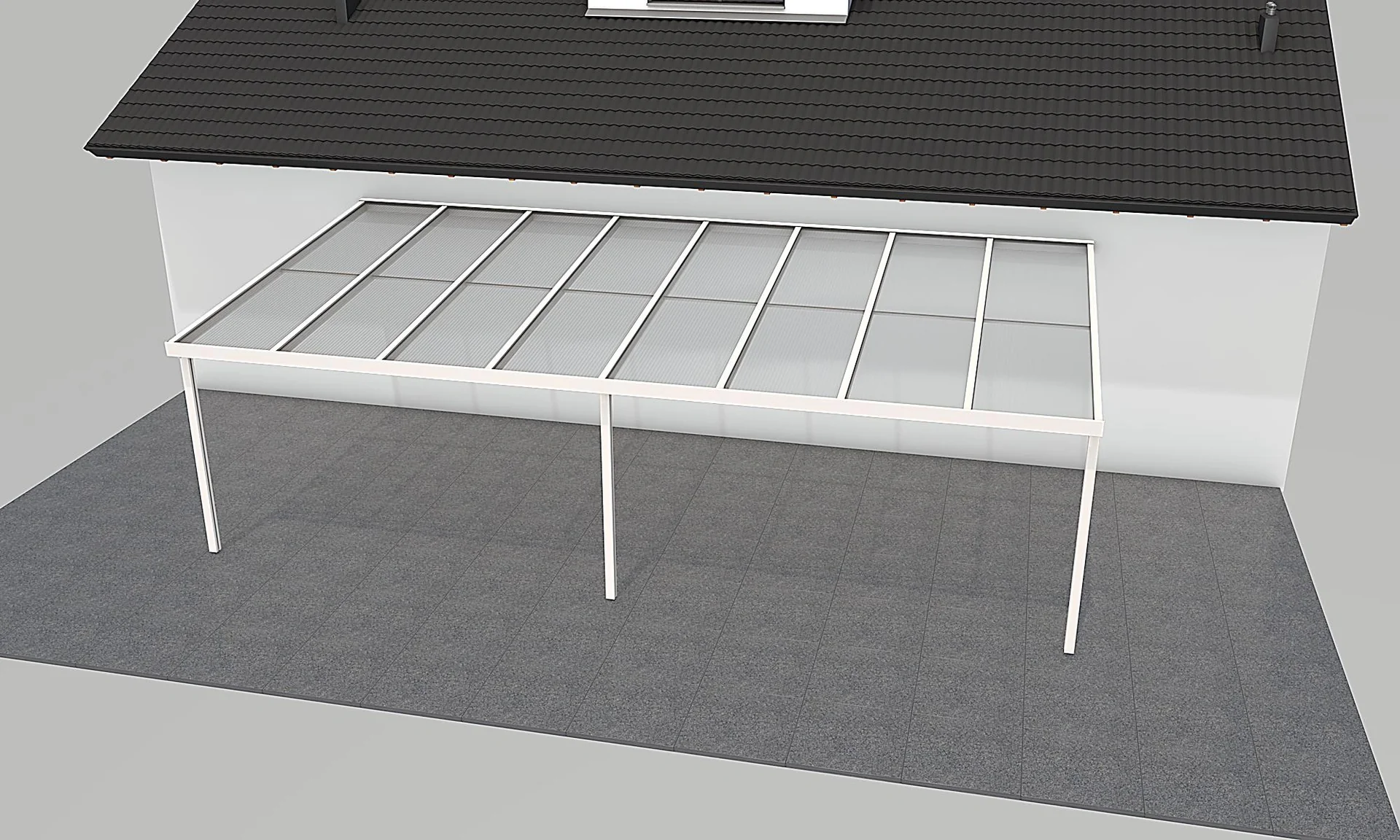 Terrassendach Premium, weiß, 8125 x 4060 mm - Polycarbonat Stegplatten 16 mm, klar - 1