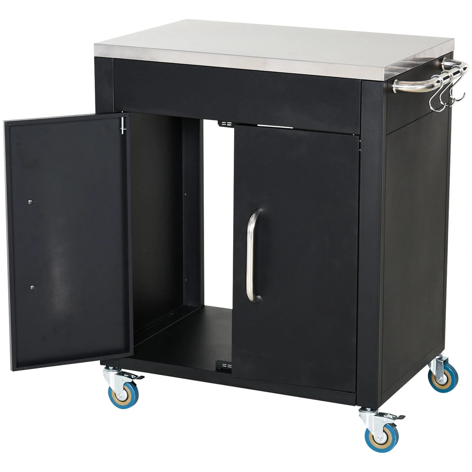 Edelstahlküchenwagen mit Küchenschränken, schwarz - 7