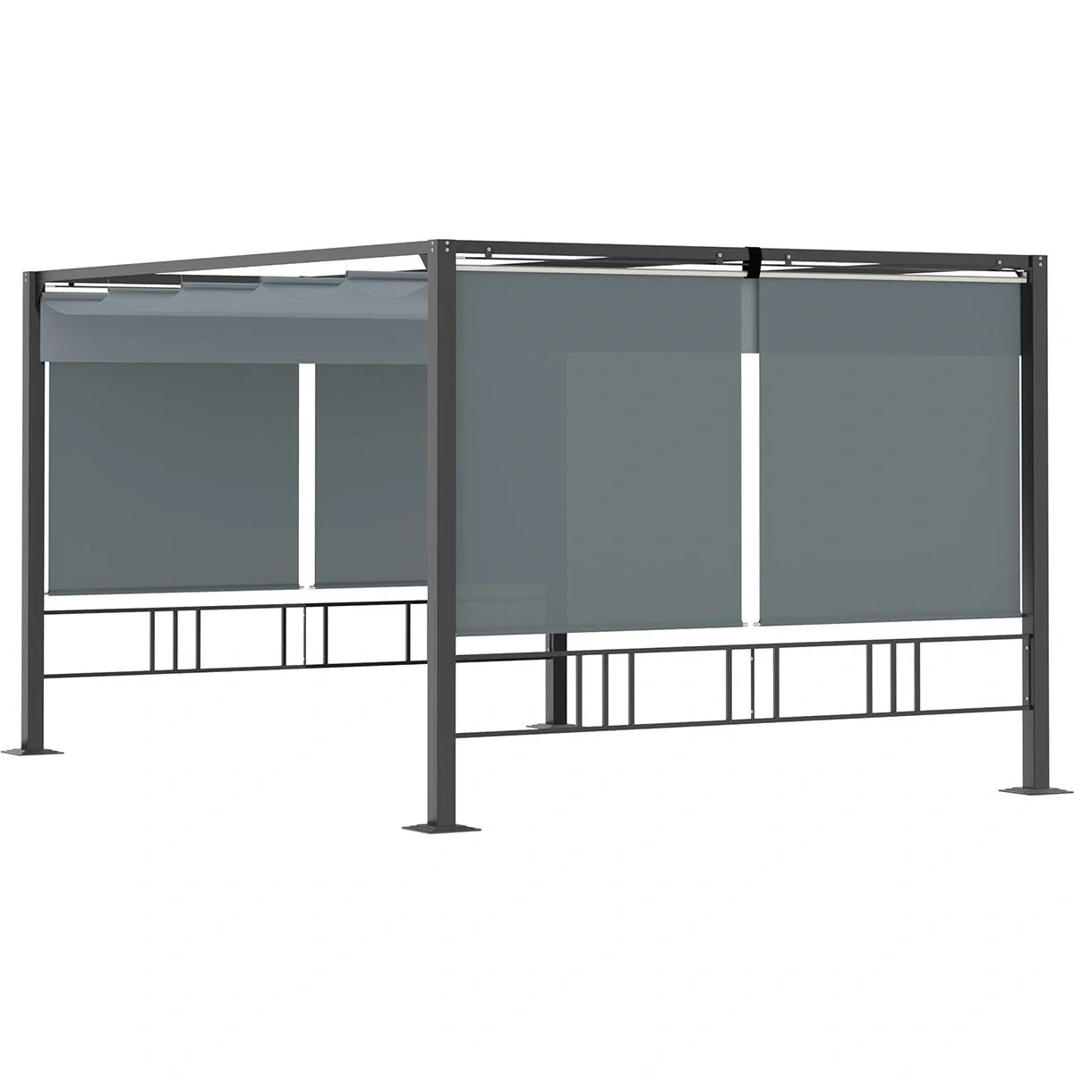 Pergola 3,9 x 2,9 m mit Sonnendach und 4 automatischen Rollläden Wasserdicht Aluminium Polyester Dunkelgrau - 6