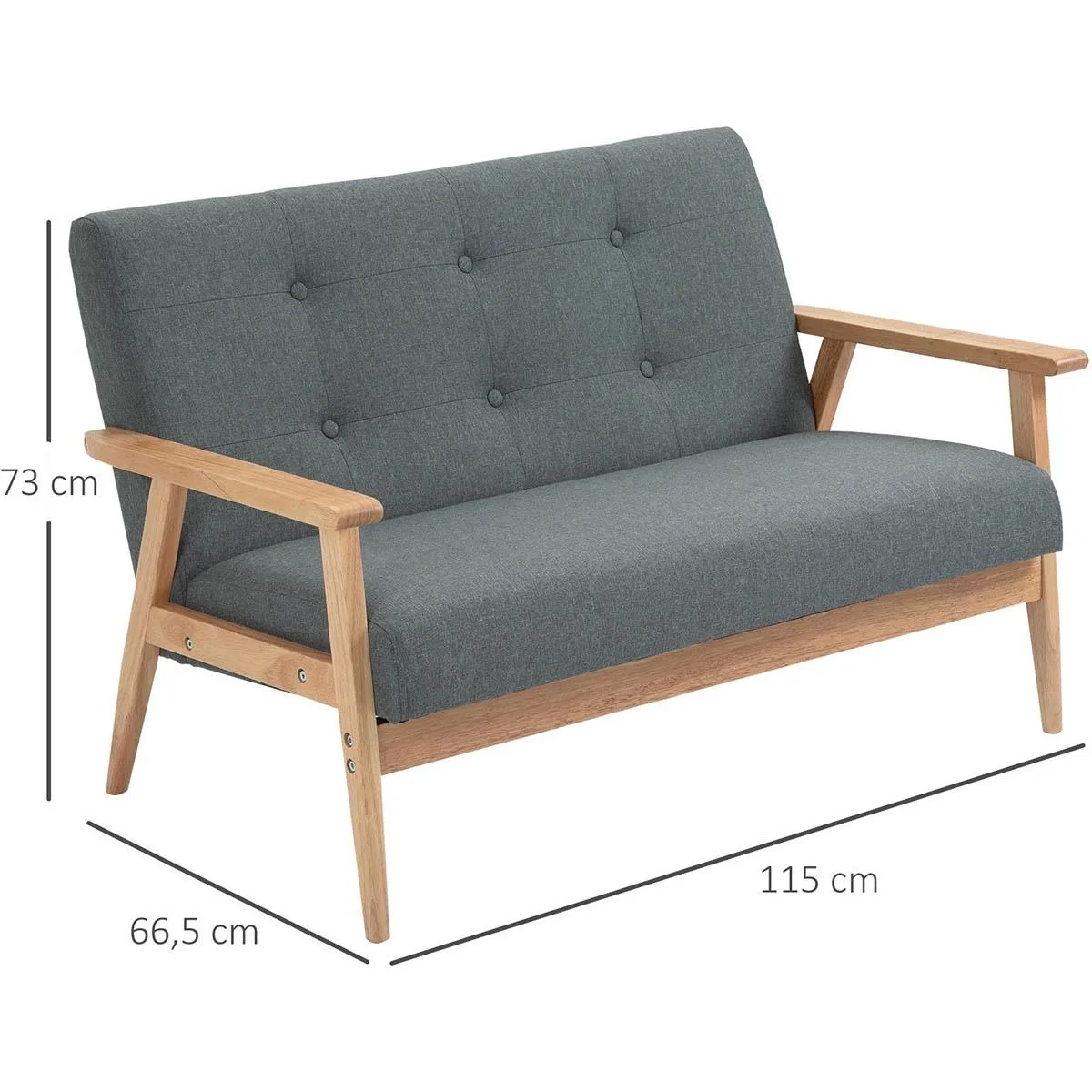 2 Sitzer Sofa Zweisitzer Stoffsofa Doppelsofa Polsterung Loveseat kompaktes Design Leinen Gummiholz Grau 115 x 66,5 x 73 - 5