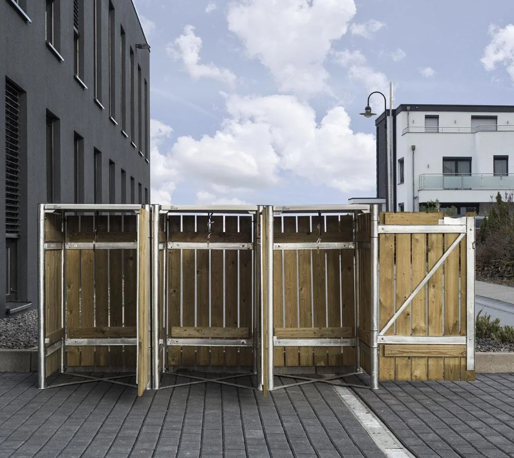 Mülltonnenbox 240 Liter, Holz, natur mit Verbinder, 3 er - 8