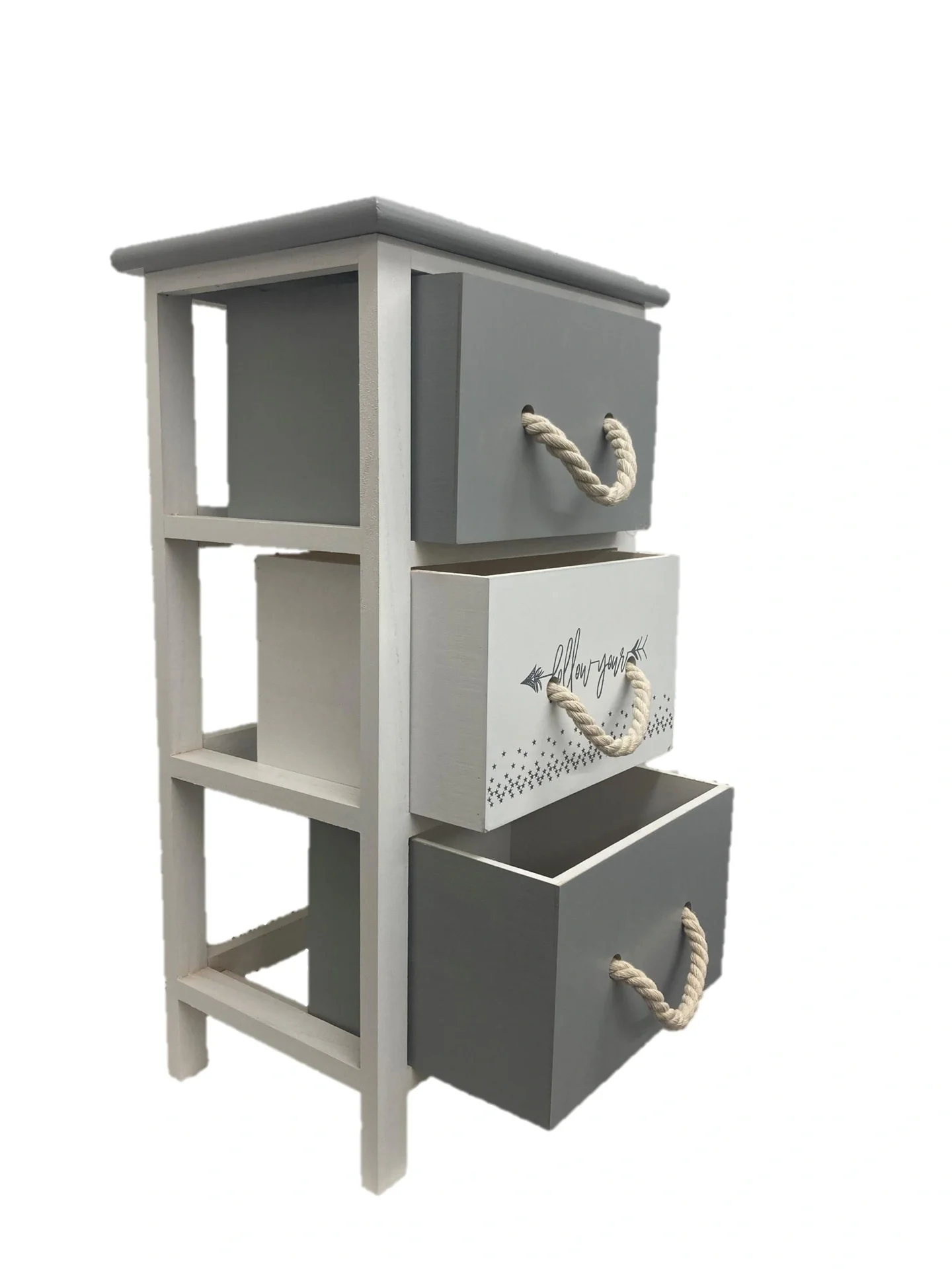 Kommode aus Holz mit 3 Schubladen weiß / grau - 3