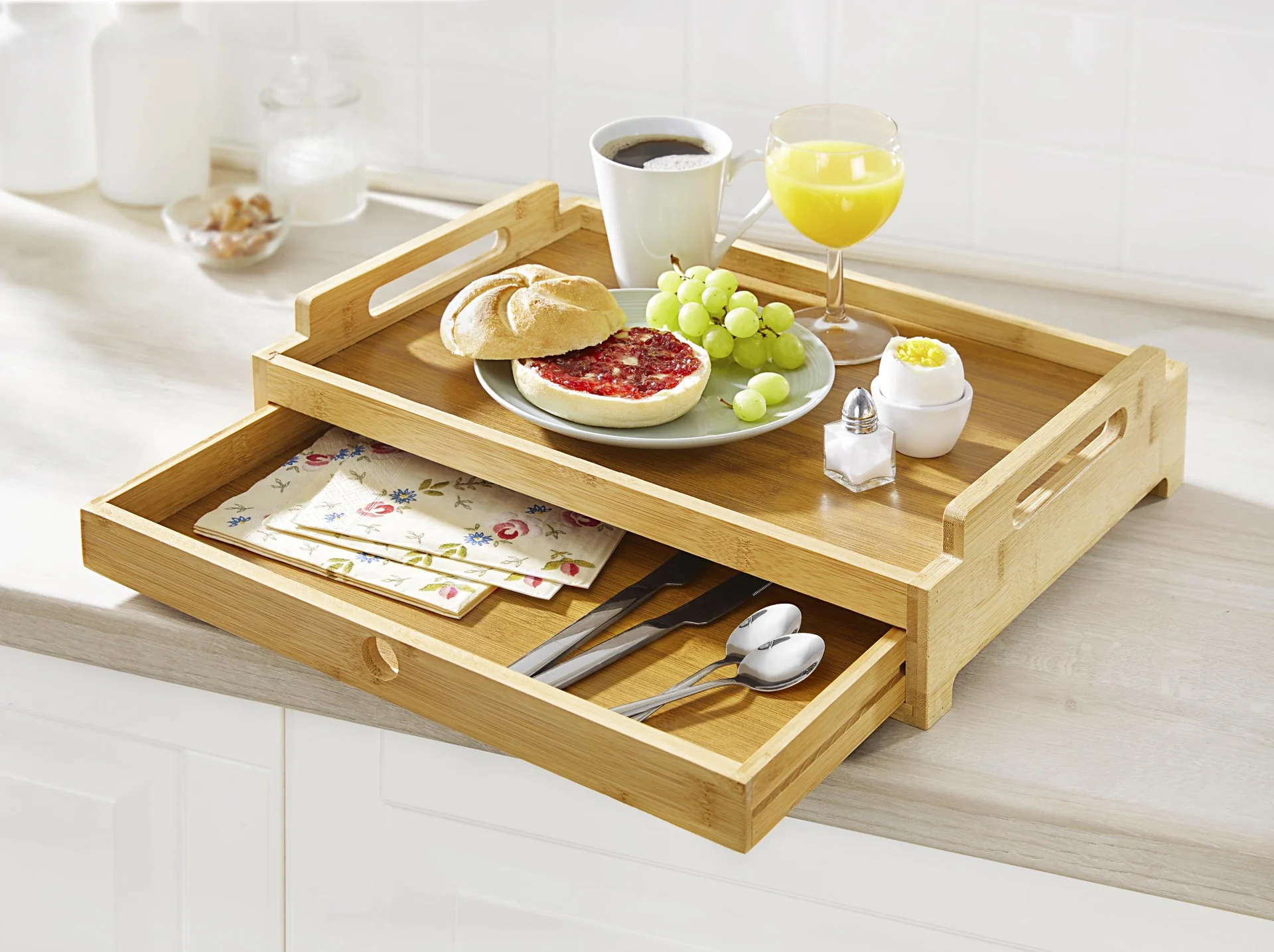Serviertablett "Spezial", mit Schublade, aus Bambus, 43 x 31 x 10 cm - 3