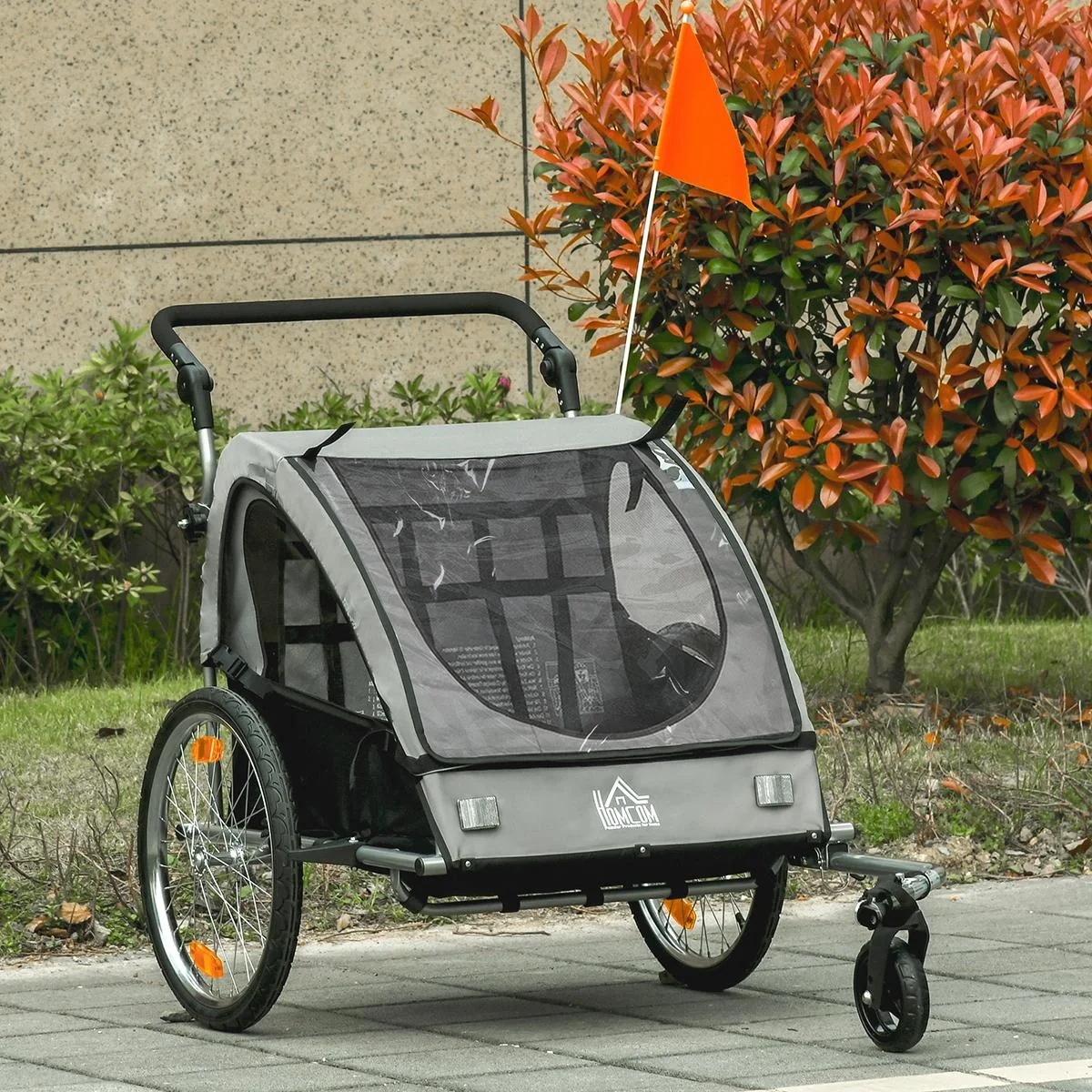2 in 1 Kinderanhänger Fahrradanhänger Kinderwagen mit Aufbewahrungstasche zweilagige Stahlrohrverschachtelung Metall Oxf - 4