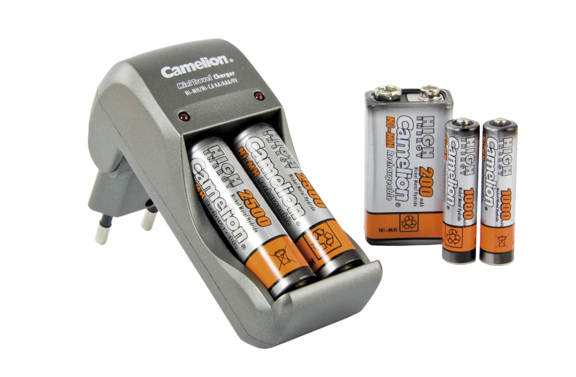 Reise-Steckerladegerät für 2x AA/AAA oder 1x 9V, klappbarer Stecker - 3