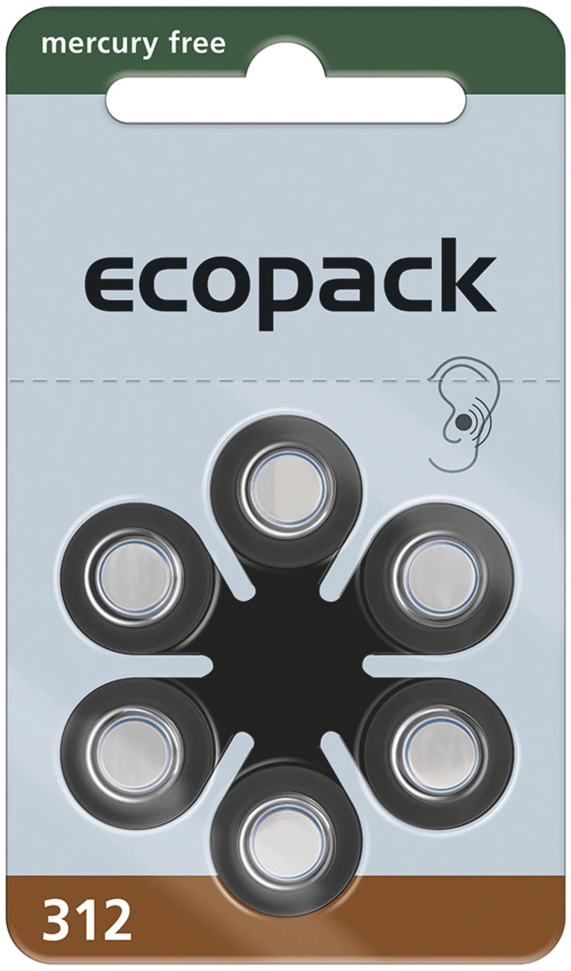 Hörgerätebatterie Ecopack Typ 312(PR41) BRAUN - 6 Stück - 2
