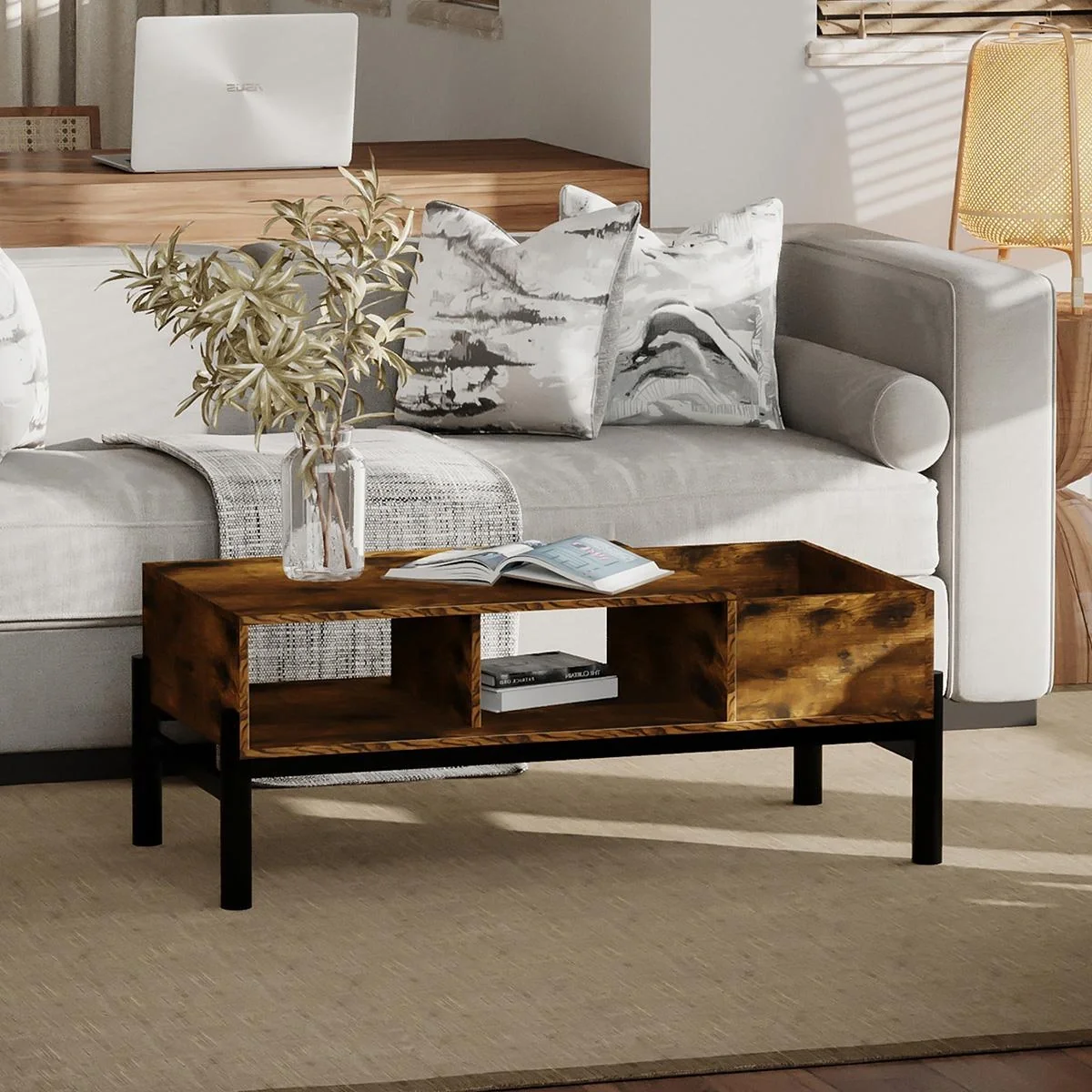 Couchtisch Beistelltisch Sofatisch Kaffeetisch Tischplatte Wohnzimmertisch Offenes Gehäuse Staufach stilvoll Spanplatte - 4