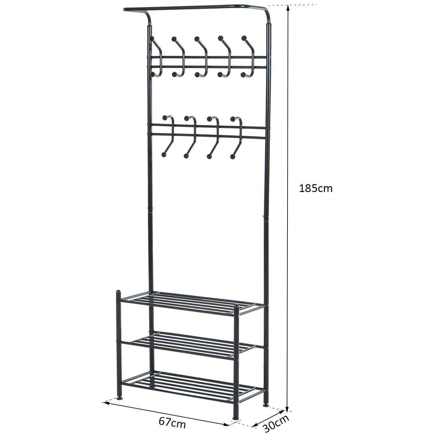 Kleiderständer 18 Haken mit Schuhablage Metall Schwarz - 7
