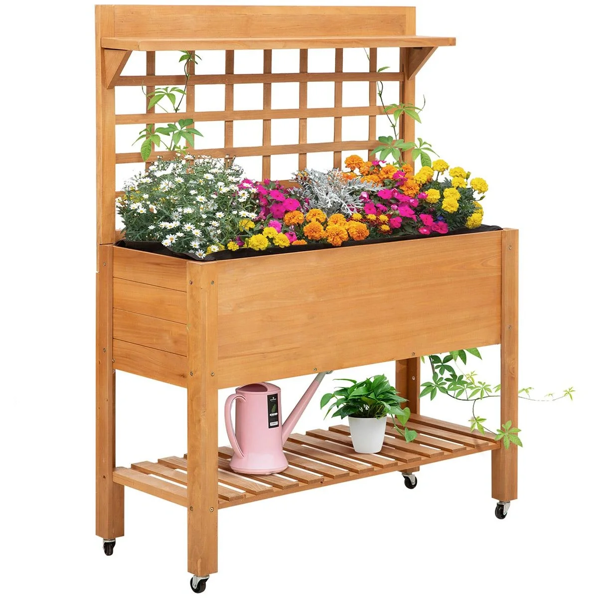 Hochbeet Pflanztisch Blumentisch Arbeitstisch Gärtnertisch Gewächshaus Holzpflanztisch für Garten Balkon, 105 x 45 x 135 - 6