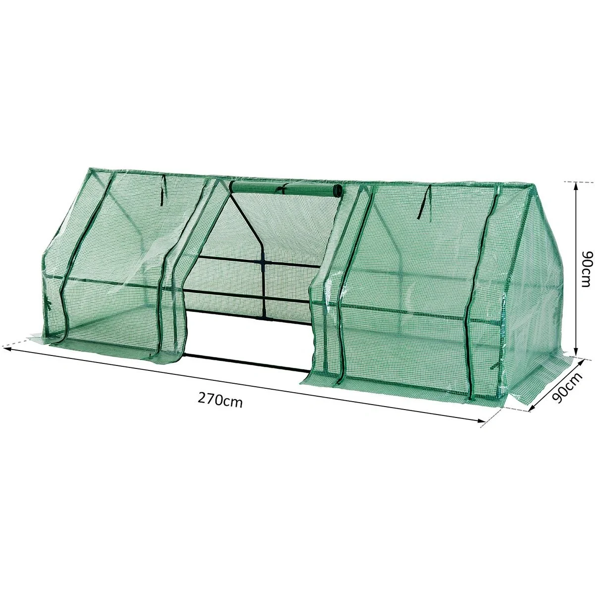 Gewächshaus mit 3 seitlichen Rolltüren grün transparent - 3