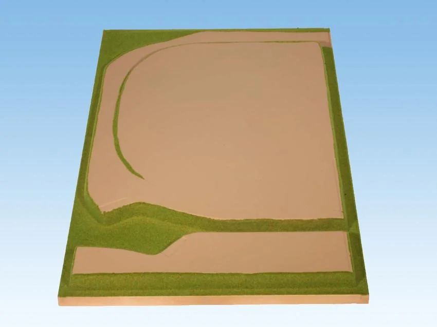 Anbauteil links Drehscheibe 70 x 120 cm, kürzbar auf 70 x 100 cm, Spur H0, TT, koloriert und begrast, auf Holzrahmen - 3