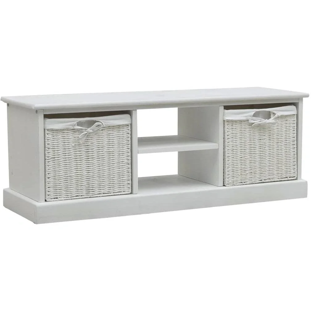 TV-Schrank mit 2 Körben Holz weiß - 6