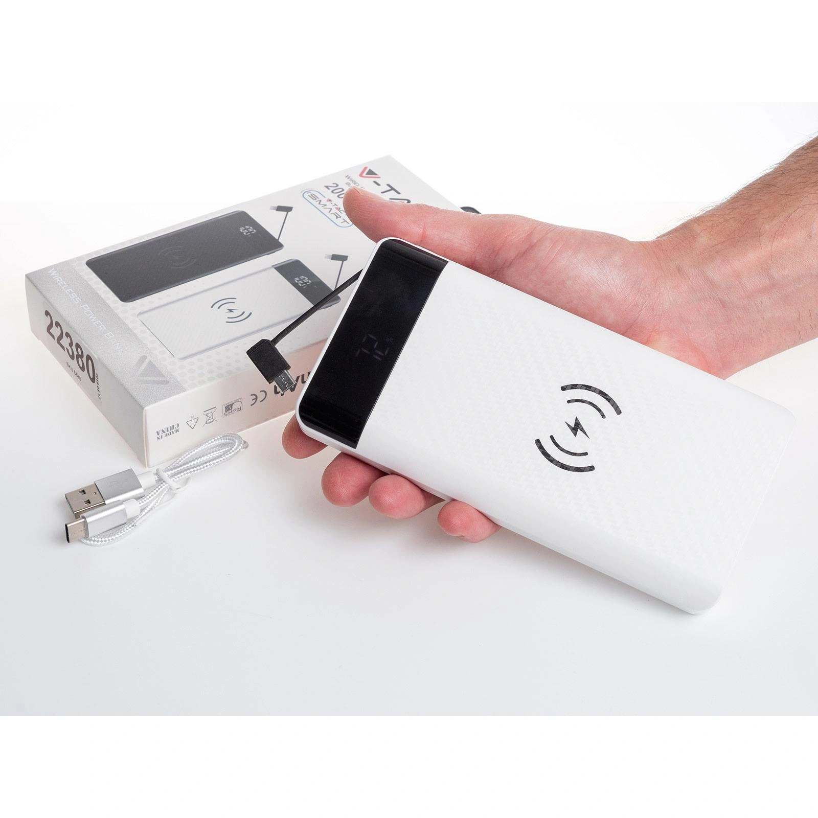 VT-3508 Netzgerät mit drahtloser QI-Ladefunktion - 20.000mah - einschließlich Mikro-USB-Kabel - Weiß - 7