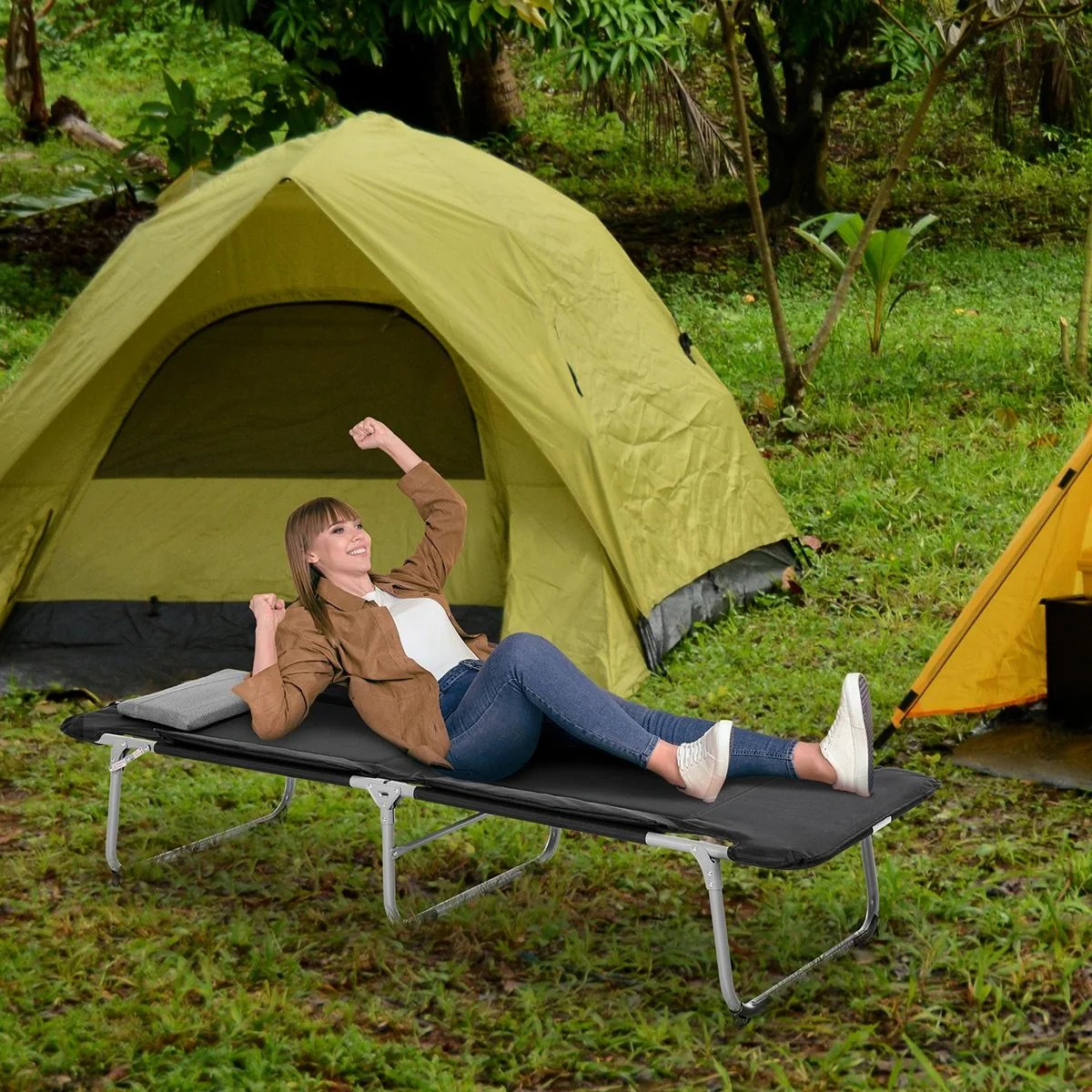 Campingbett Feldbett Klappbett mit Kissen inkl. Tasche Schwarz+Silber 183 x 66 x 33 cm - 5