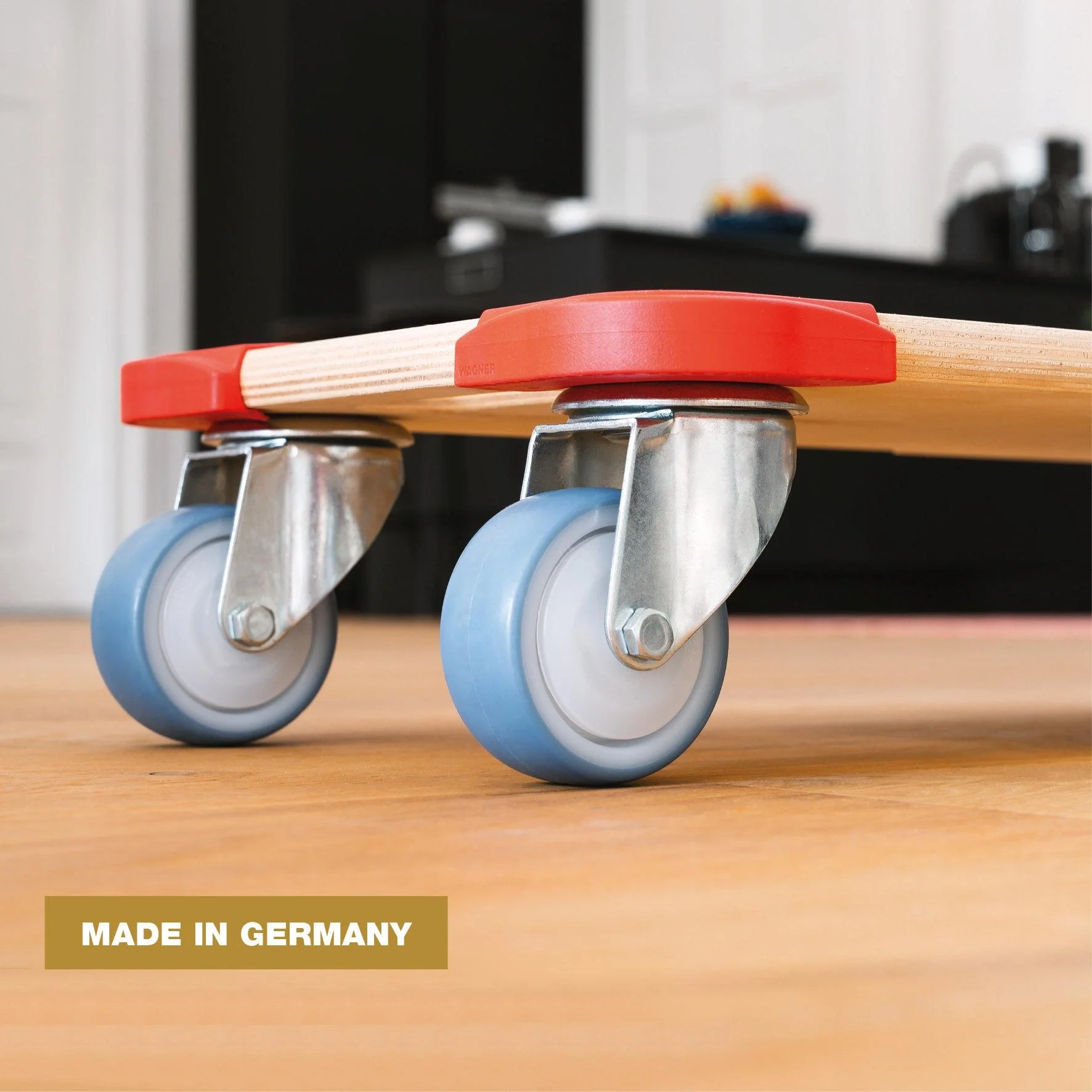 Transporthilfe MM 1322, 59 x 29 x 11 cm, softe Rollen Ø 80 mm Kugellager, Kantenschutz Multiplex FSC®, Tragkraft 400 kg - 8