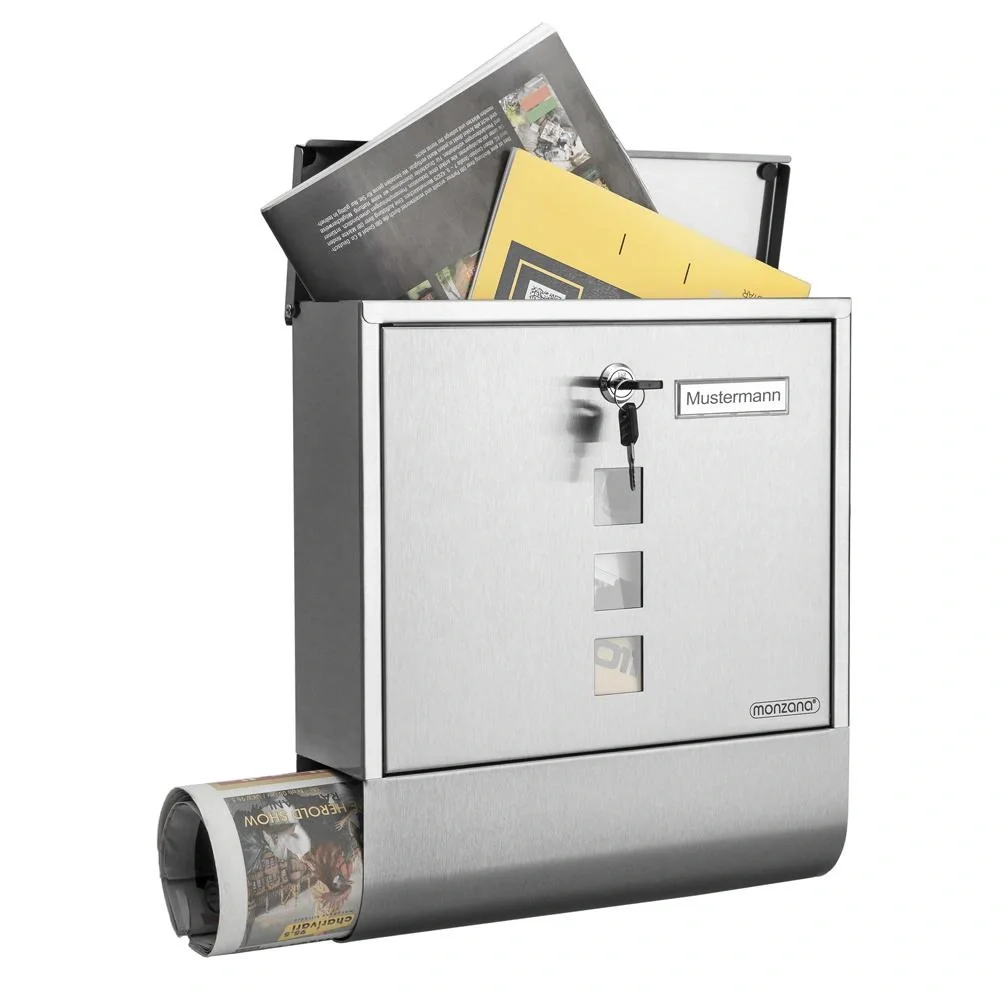 Briefkasten mit Zeitungshalter Edelstahl silber - 6
