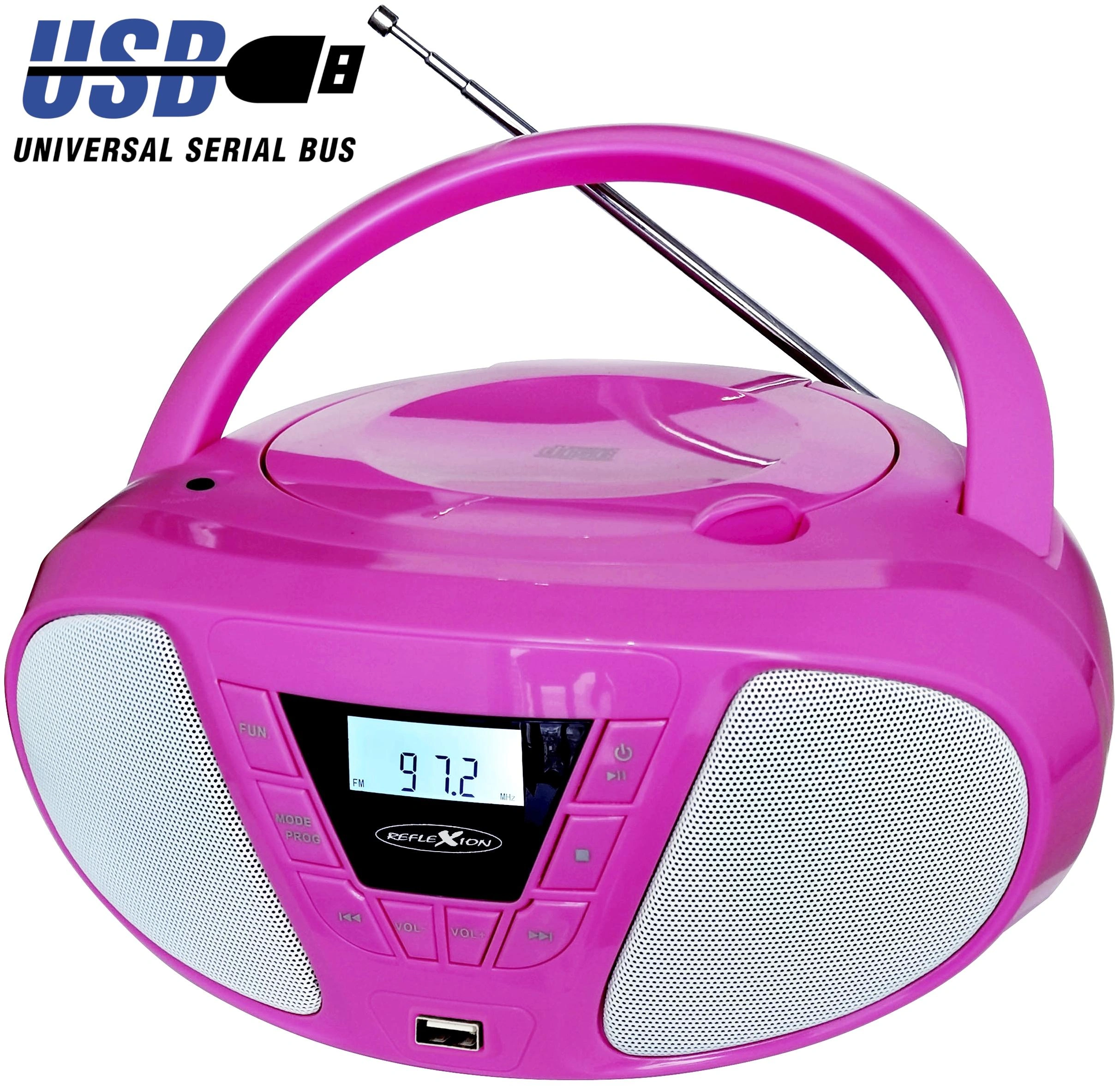 CD Radio Boombox mit UKW-Radio, CD und AUX-IN, pink - 2