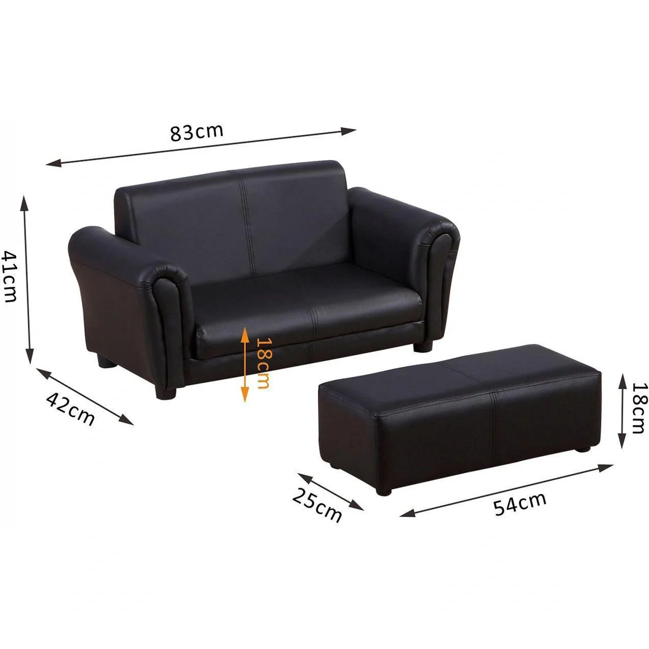 Kindersofa mit Hocker Sofa Sessel Kinder Kindersessel PVC schwarz - 6