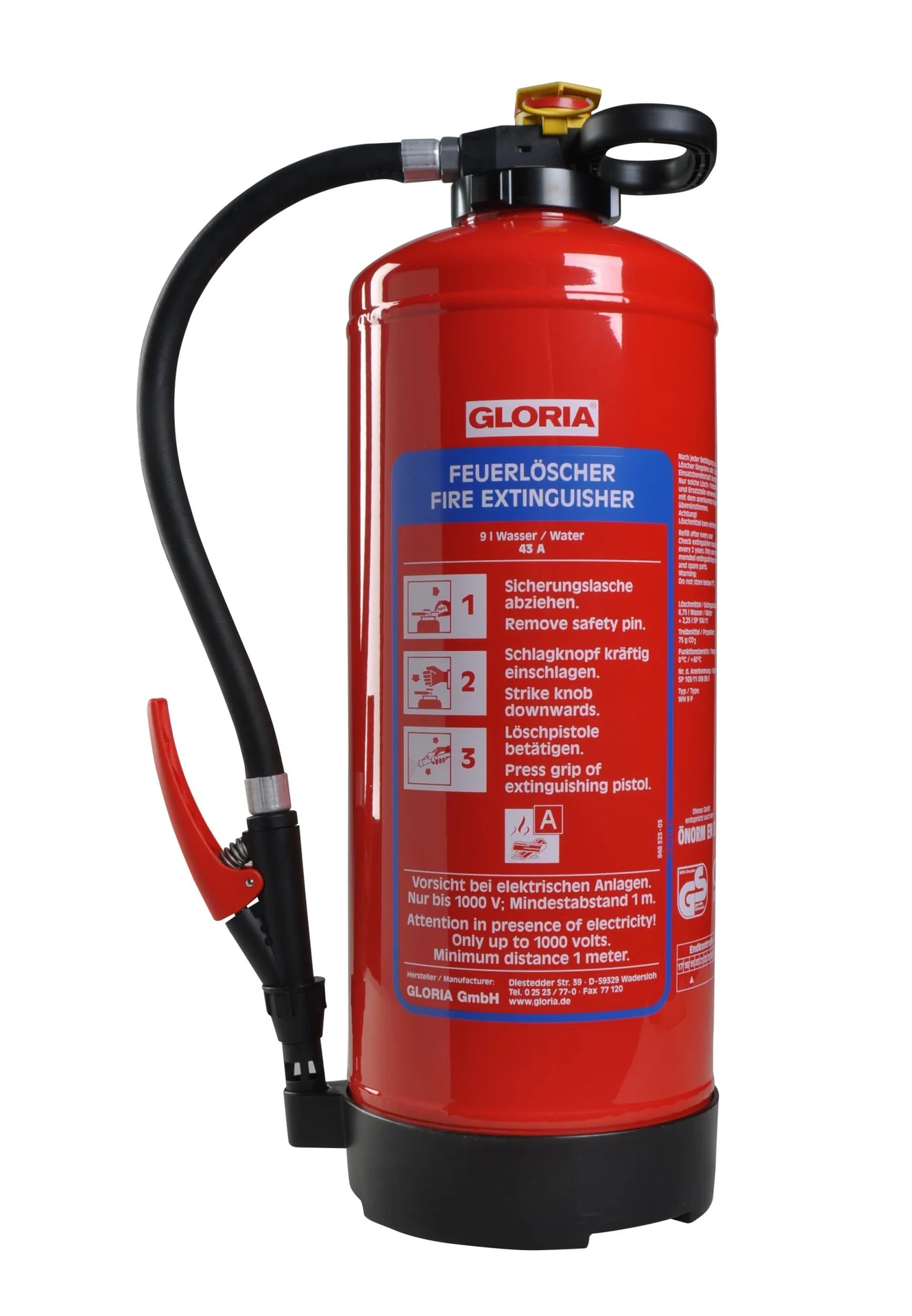 Feuerlöscher WH 9 Pro, 9 Liter, Wasserlöscher, 43A, Schlagknopf - 1