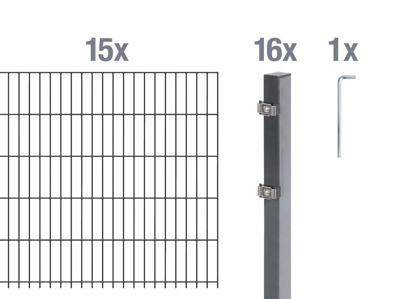 Doppelstabmattenzaun Komplettset, anthrazit, Höhe 140 cm, Länge 30 m - 6