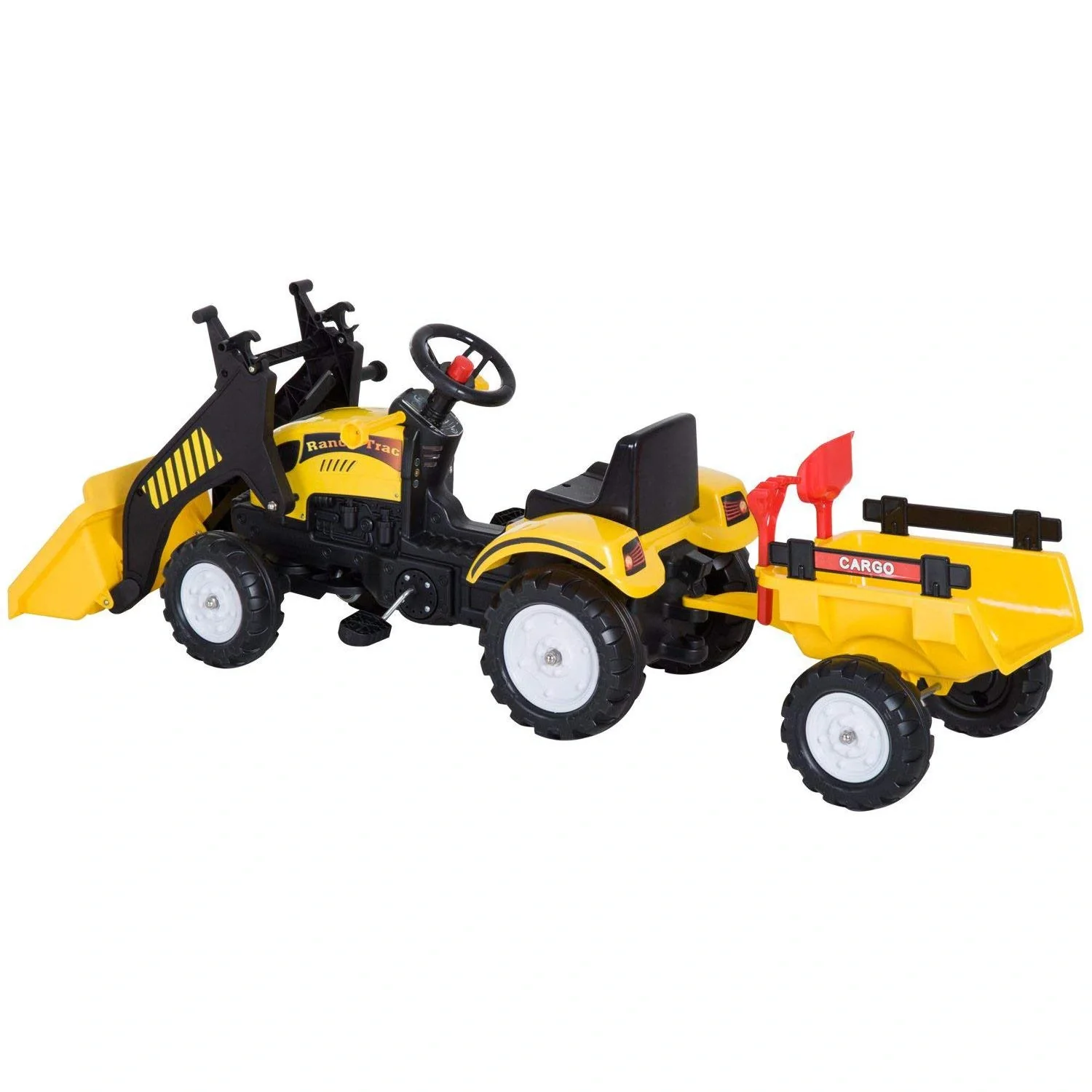 Tretauto Traktor mit Fontlader und Anhänger ab 3 Jahre Schwarz+Gelb - 8