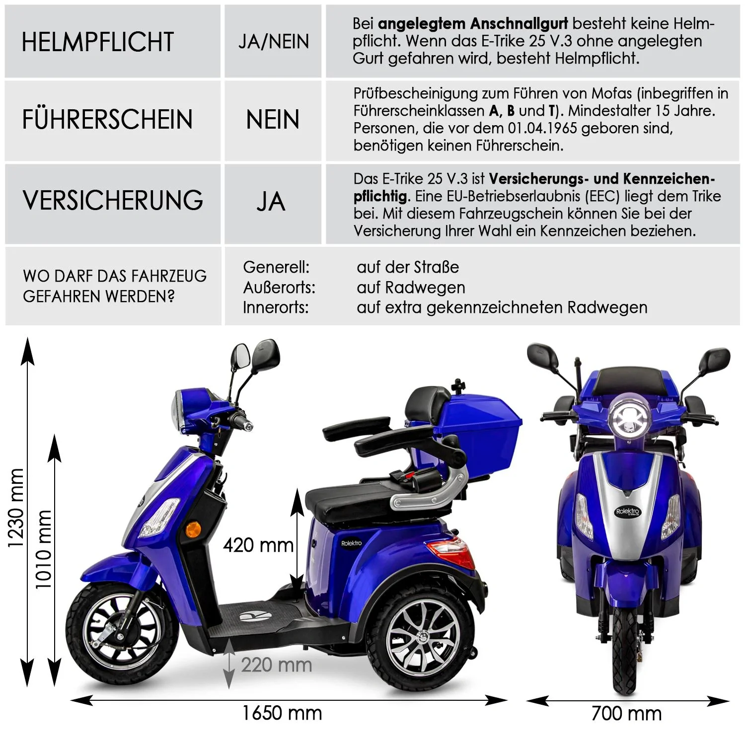E-Trike 25 V.3, blau; 1.000 W + Straßenzulassung - 8