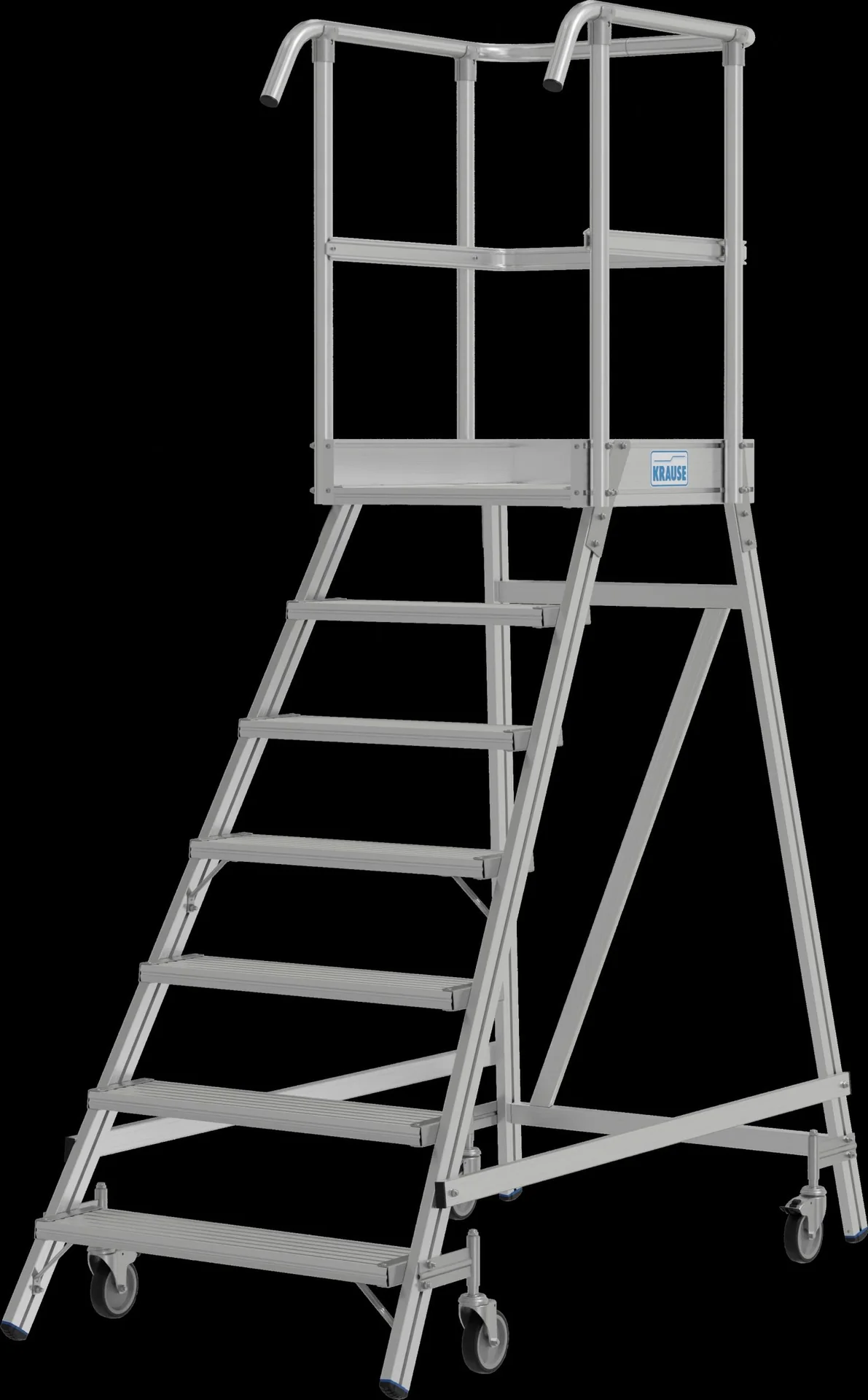 Podestleiter 7 Alu-Stufen Einseitig Fahrbar - 4