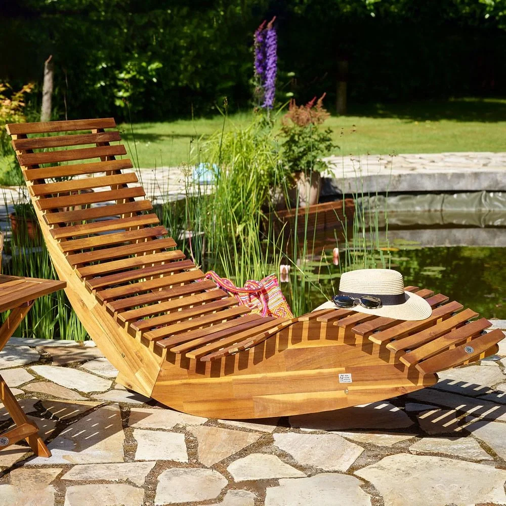 Ergonomische bequeme Liege Schaukel für Garten - Akazienholz FSC zertifiziert - 150x60x93cm - 9