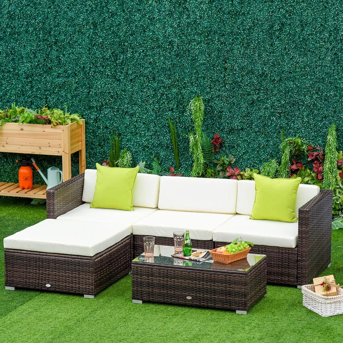Gartenmöbel Lounge Set 5-teilig mit Beistelltisch Rattanlook - 6