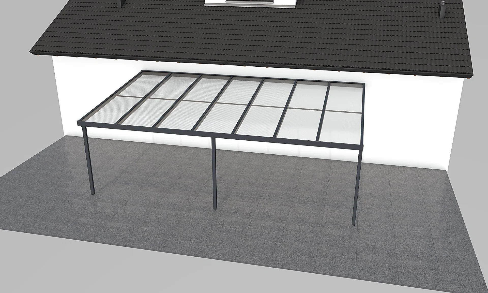 Terrassendach Premium, anthrazit, 7120 x 4060 mm - Polycarbonat Stegplatten 16 mm, bronze - 2