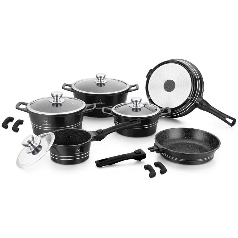 Herenthal 14-teiliges Kochgeschirr-Set - Marmorbeschichtung - Schwarz - 2