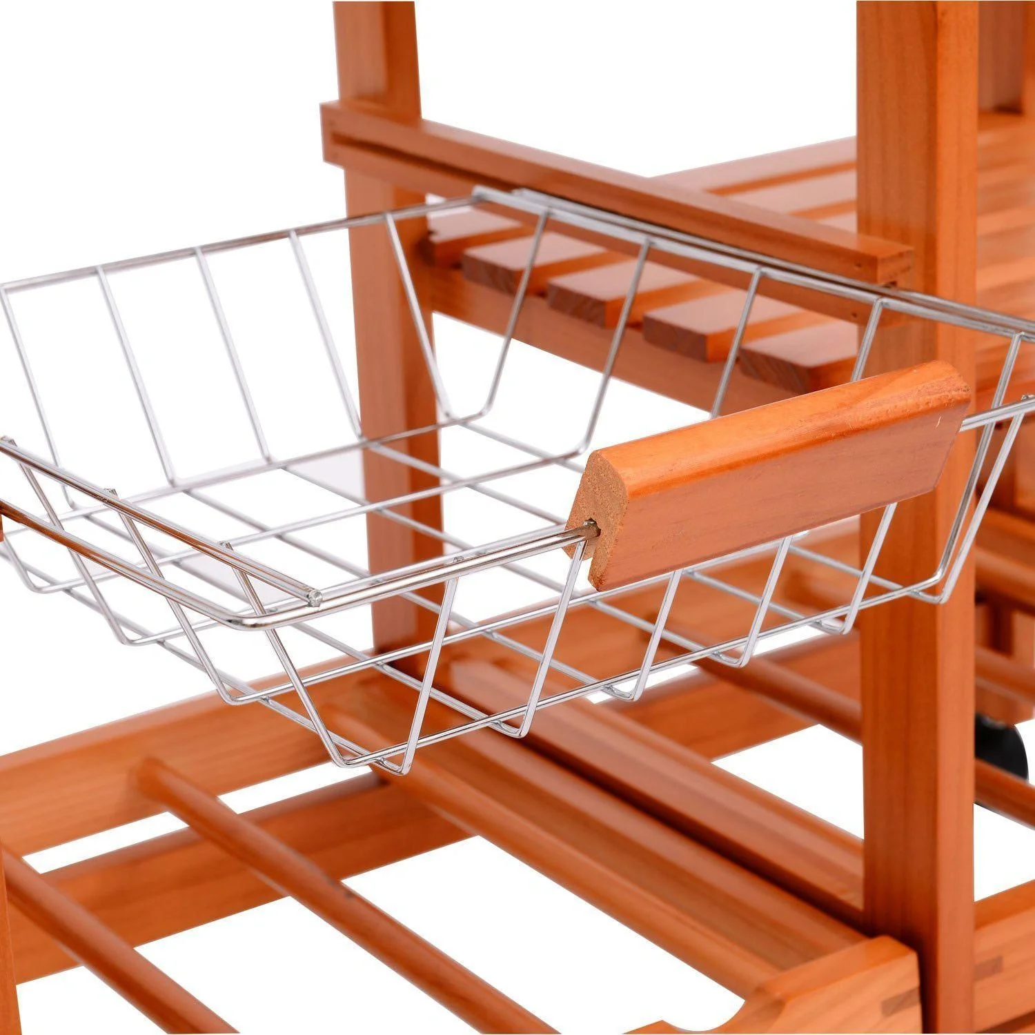 Küchenwagen aus Holz 2 Schubfächer und Flaschenablage - 9