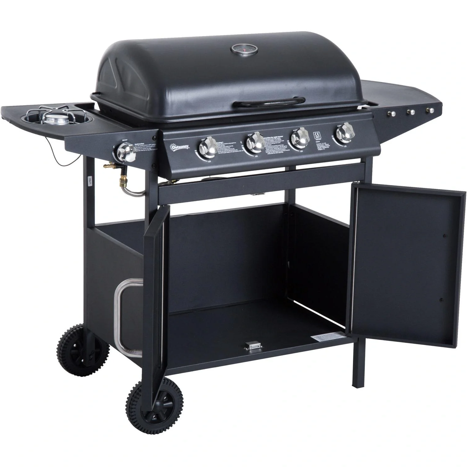 Gasgrill Grillwagen Außenküche Standgrill BBQ mit 4 x Brenner Thermometer Edelstahl 122 x 55 x 98 cm - 10