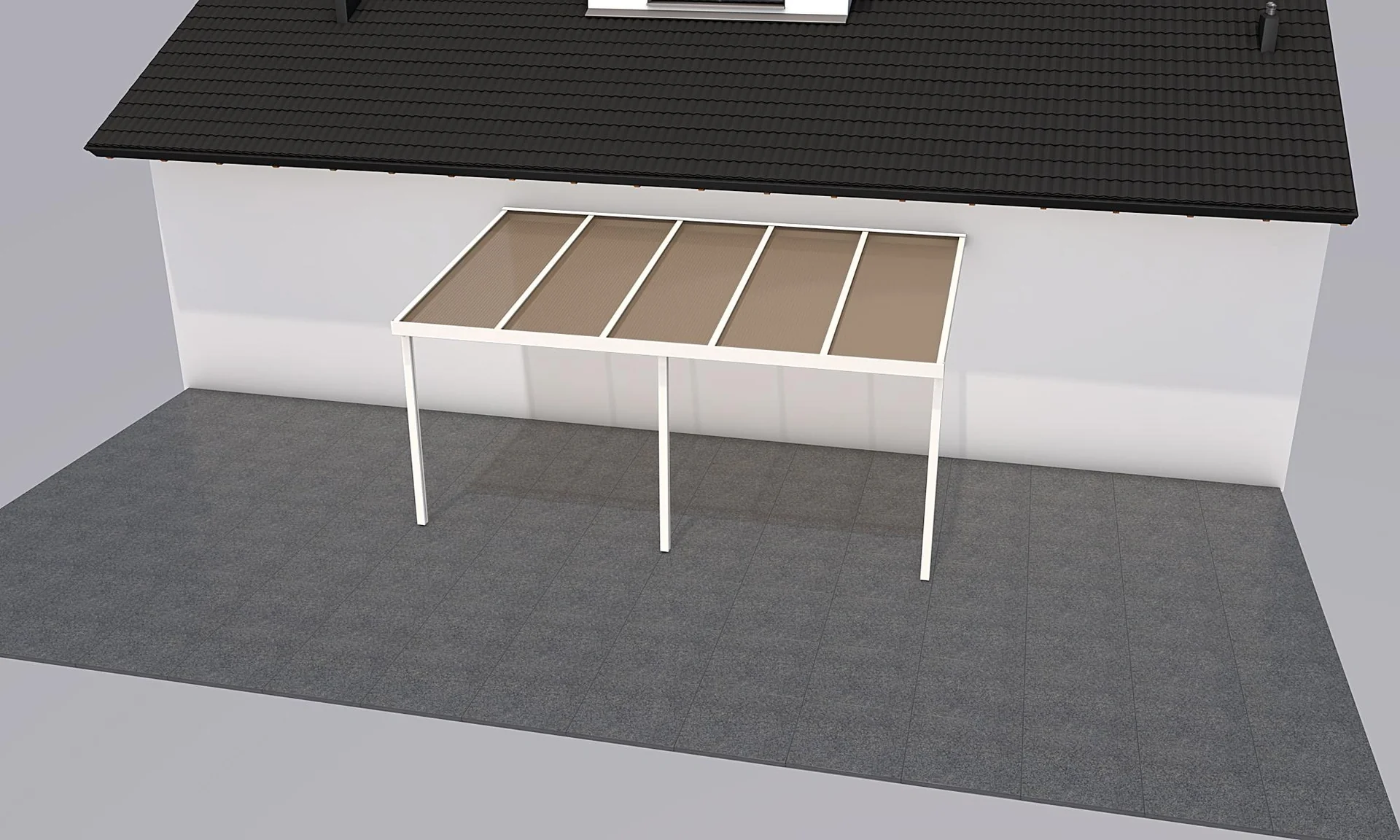 Terrassendach Premium, weiß, 5100 x 3060 mm - Polycarbonat Stegplatten 16 mm, bronze - 2