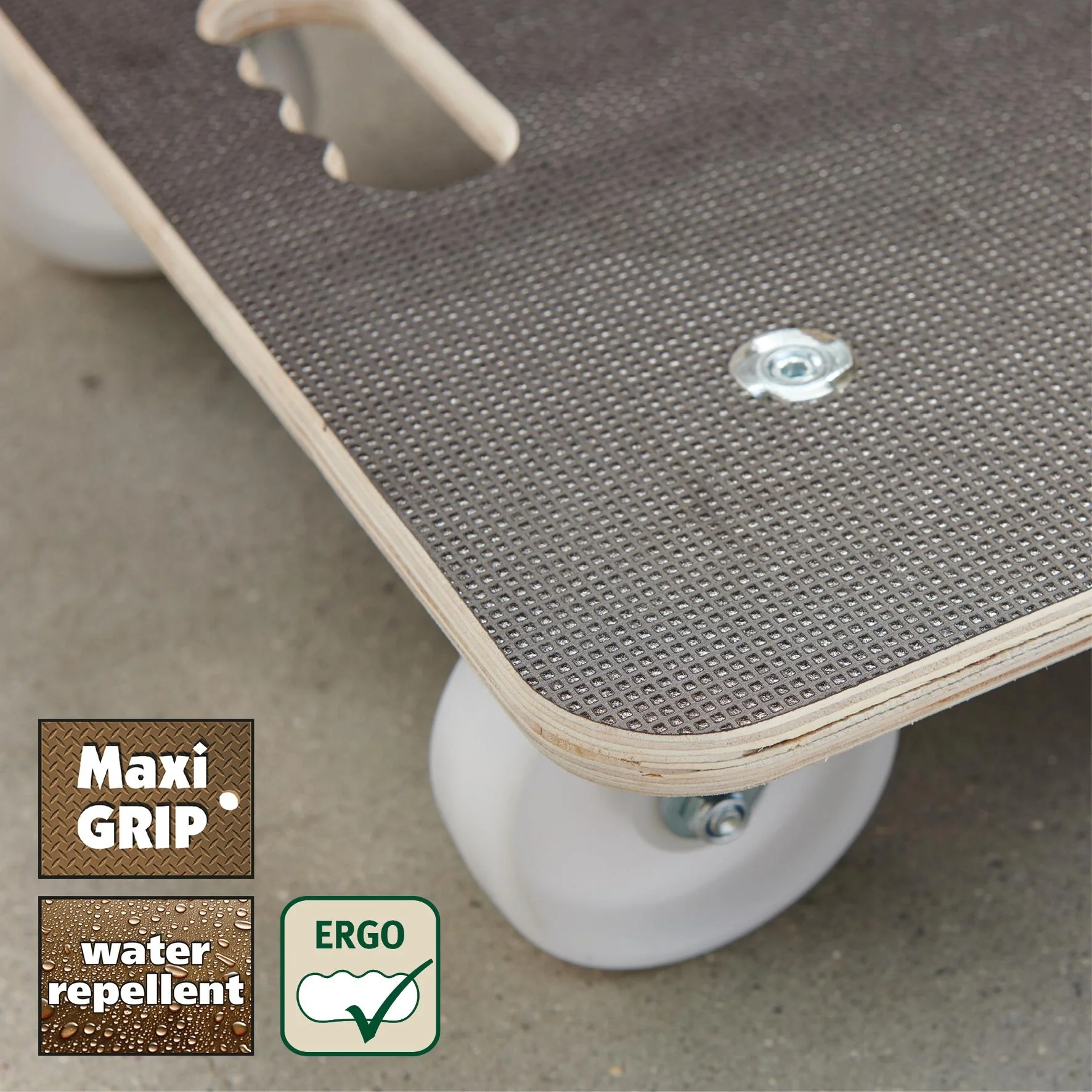 Transporthilfe MM 1113, 59 x 49 x 13,5 cm, harte Rollen Ø 100 mm, Rollenlager, Platte Maxigrip FSC®, Tragkraft 400 kg - 8