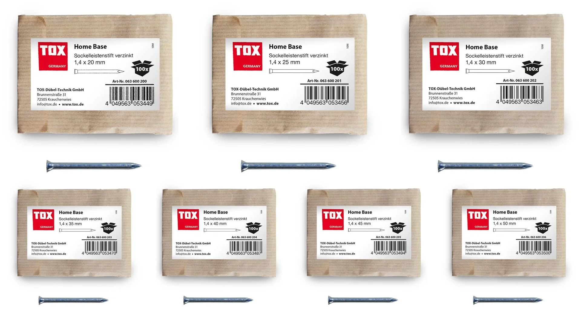 Sockelleistenstifte Home Base 1,4 x 45 mm verzinkt, 100 Stück - 2