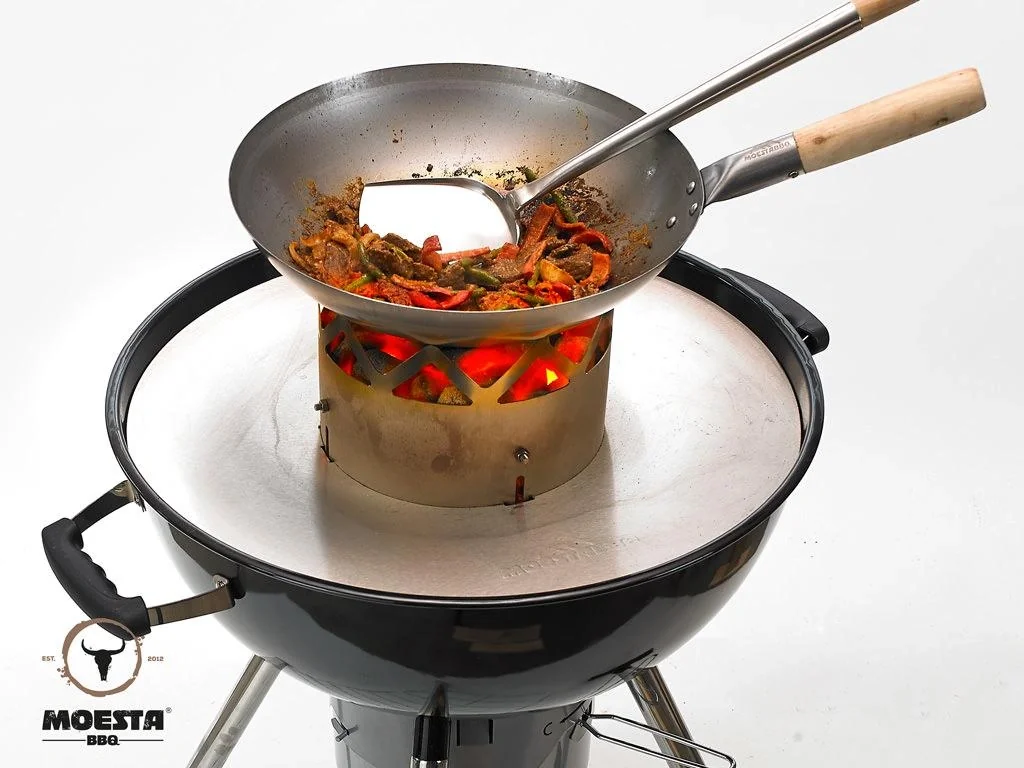 WOK N BBQ Komplettpaket - für Kugelgrill (47cm) inkl. Stahlwok, Ablagering und Woklöffel - 7