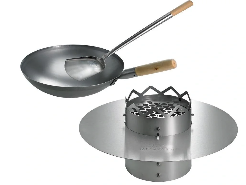 WOK N BBQ Komplettpaket - für Kugelgrill (67cm) inkl. Stahlwok, Ablagering und Woklöffel - 1