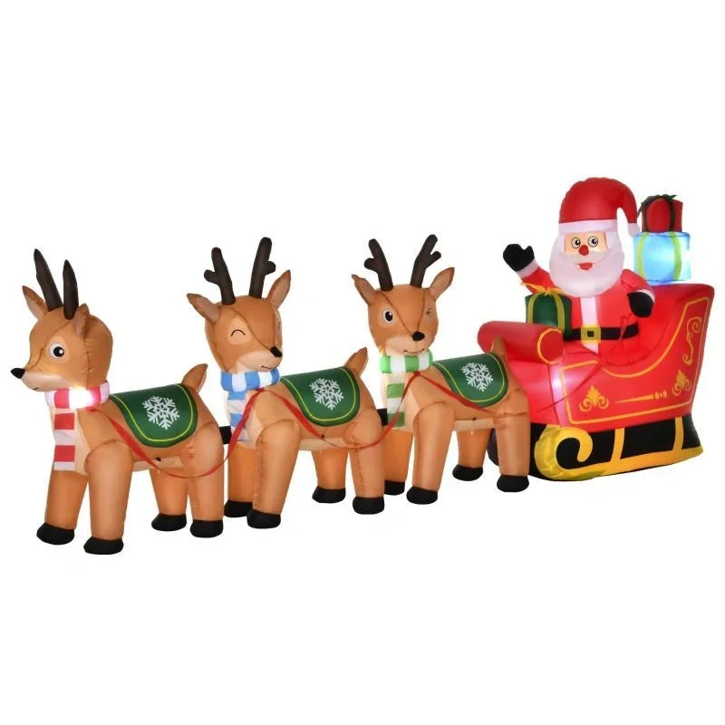 Aufblasbarer Weihnachtsmann auf Schlitten mit 3 Hirschen 1,3 m - 5