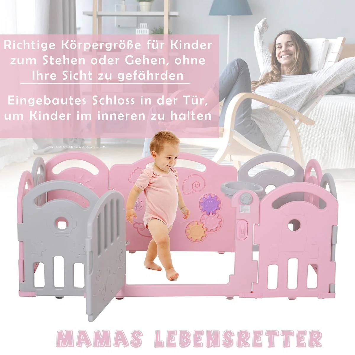Baby Laufgitter mit Ballkorb und 3 Zahnräder - 4