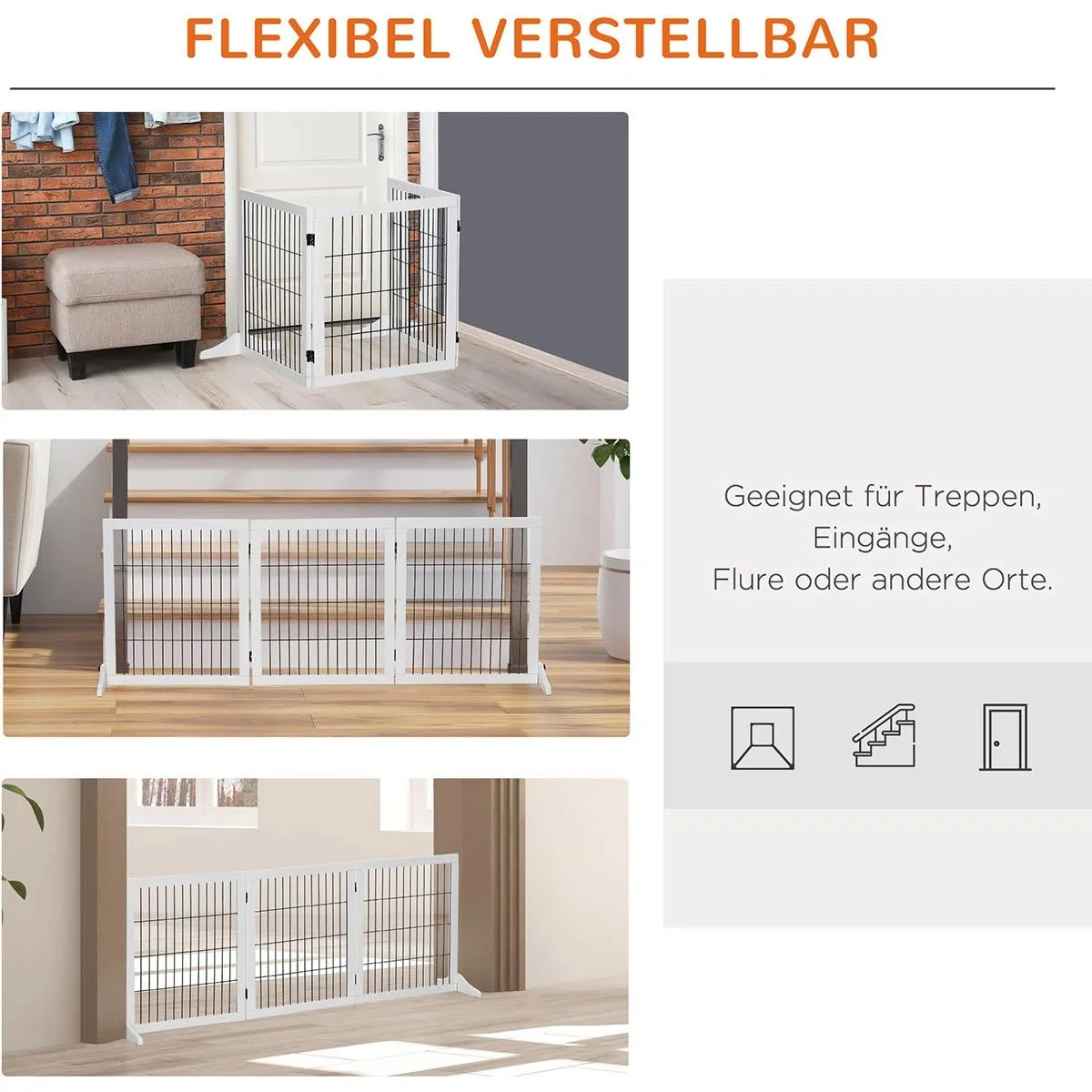 Absperrgitter für Hunde Schutzgitter Hundegitter Treppengitter Hundeabsperrgitter Türschutzgitter Kiefernholz Weiß 185 x - 5