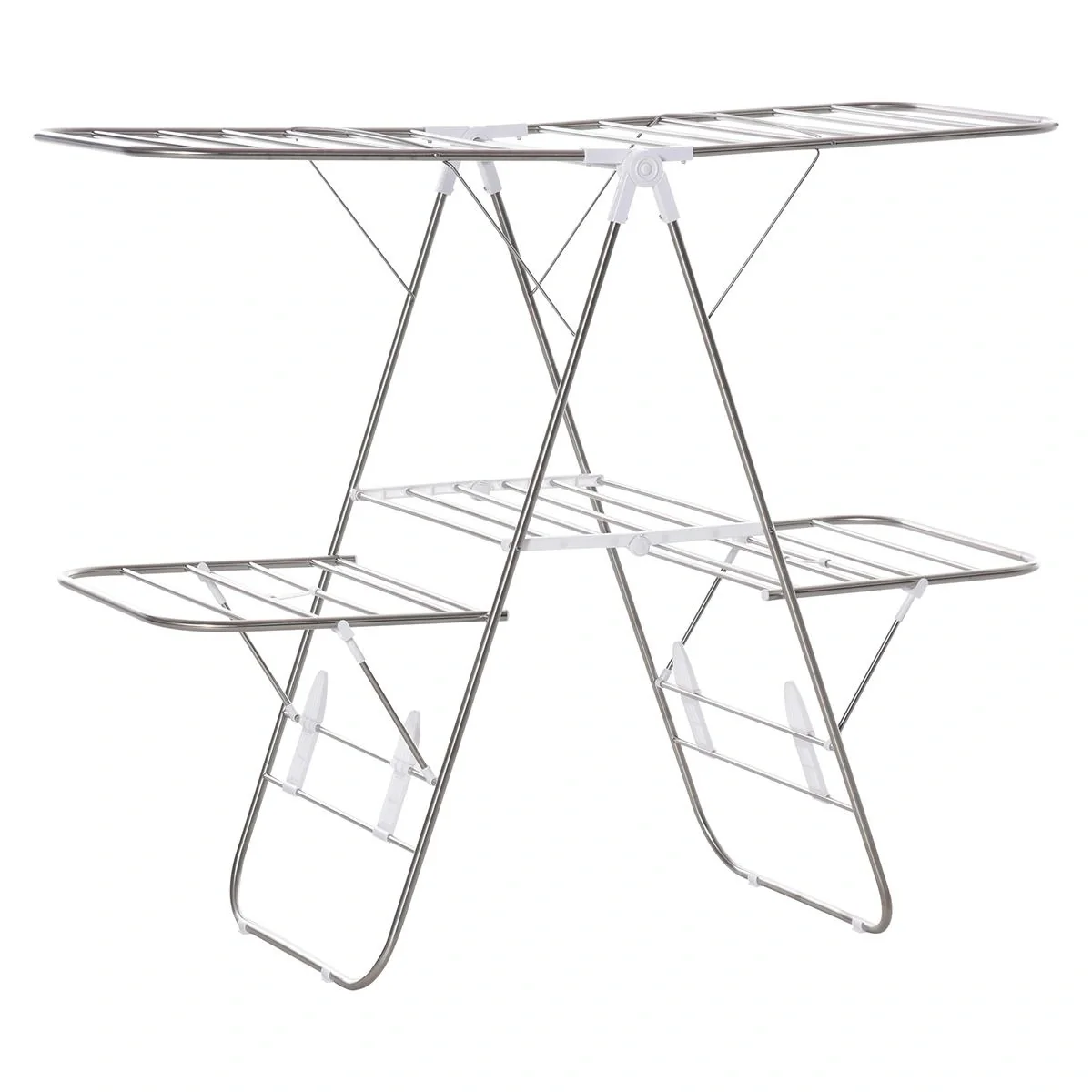 Wäscheständer faltbar 3-stufiger Flügelwäschetrockner Trockengestell Trockenständer Edelstahl Kunststoff Silber Weiß 138 - 4