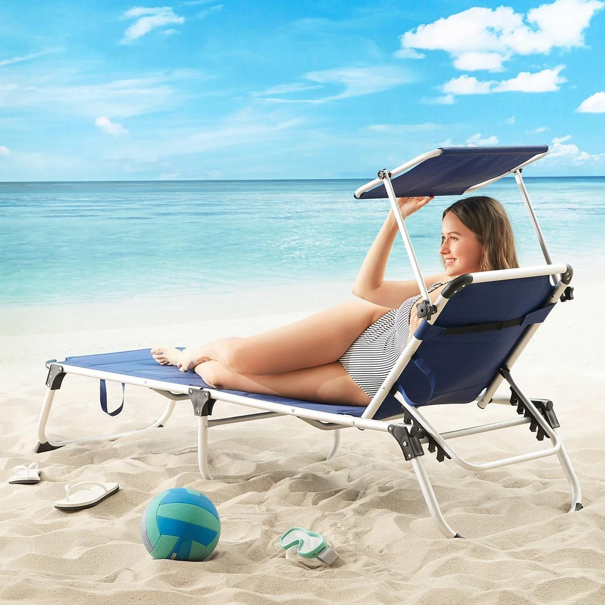 Liegestuhl Bari Blau 210x60x81cm - 7